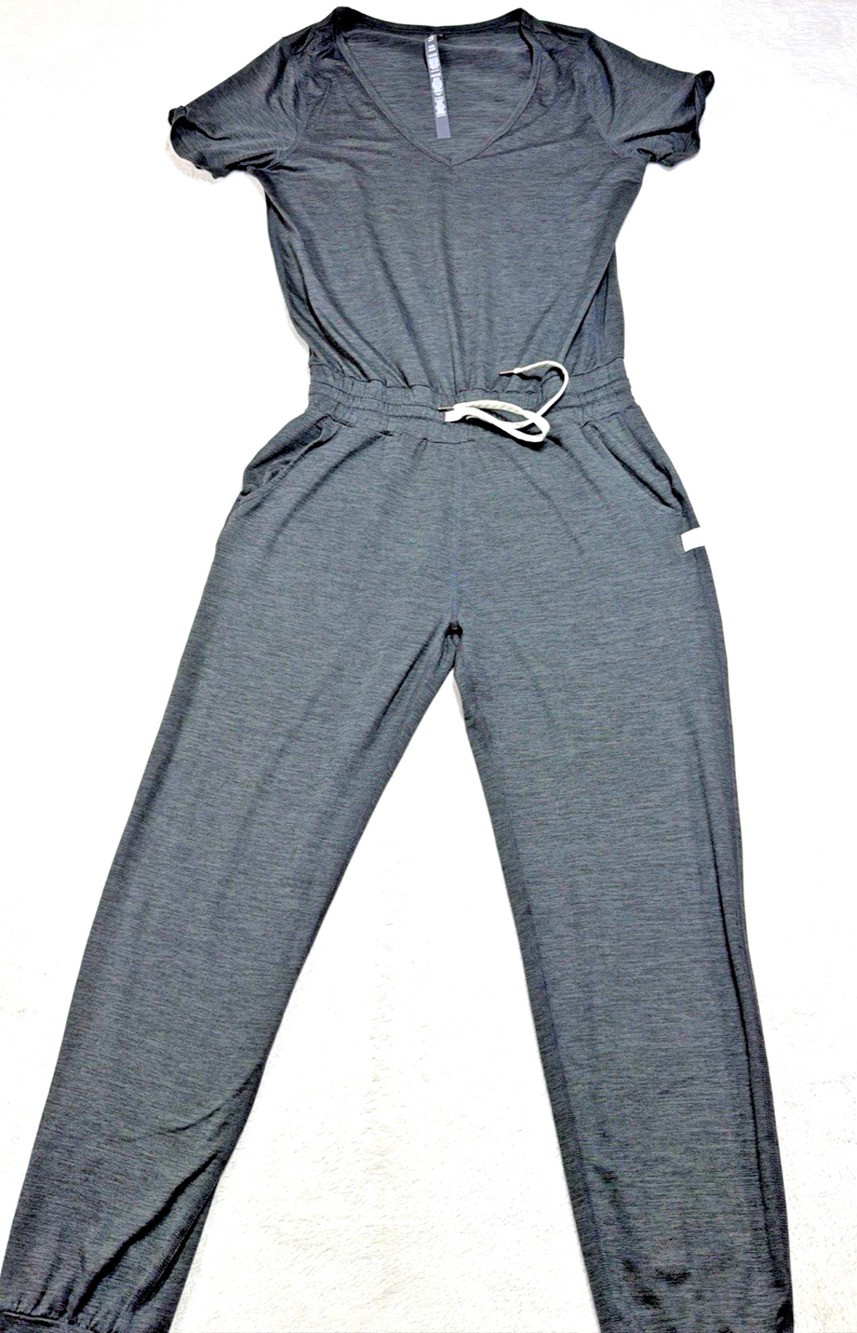 Vuori All Day Jumpsuit Charcoal Heather Jogger Romper Athleisure Sz Sm VW424